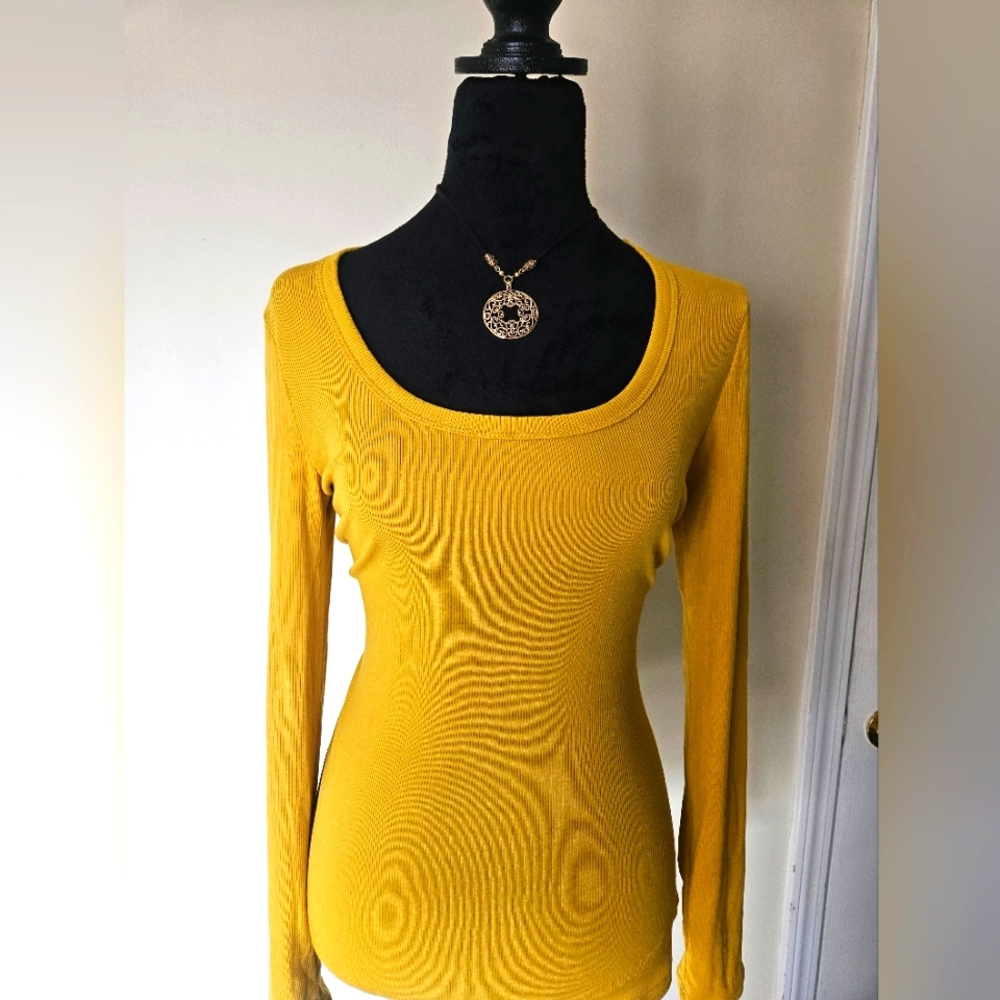 Scoopneck long sleeve top with necklace